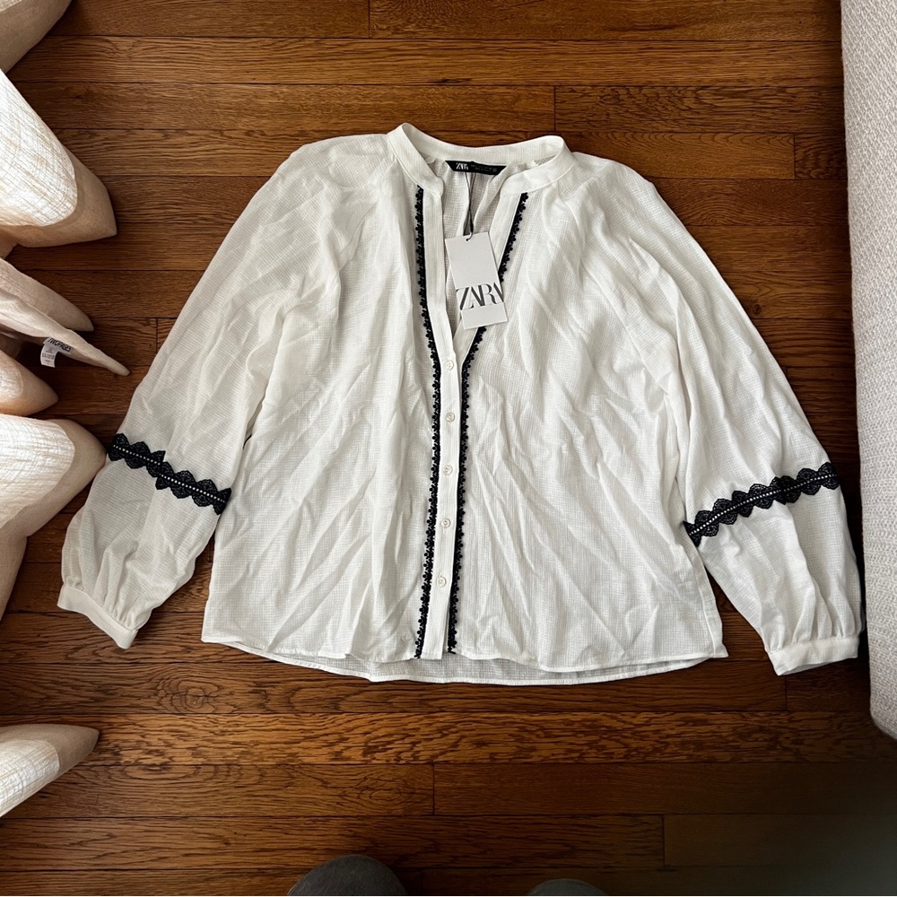 Zara White and Blue Blouse